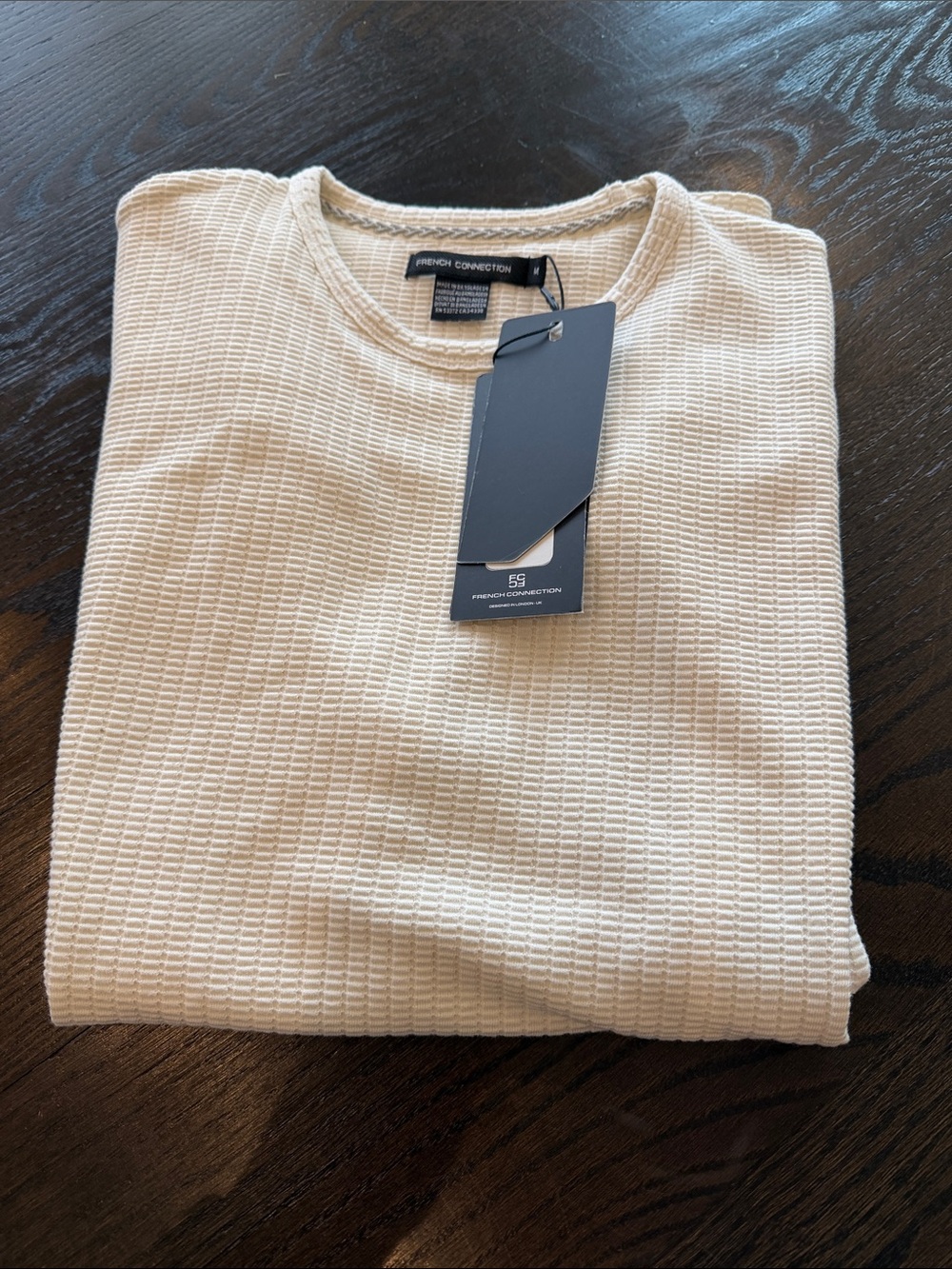 French Connection Men’s Cream Waffle Crewneck Short Sleeve Top